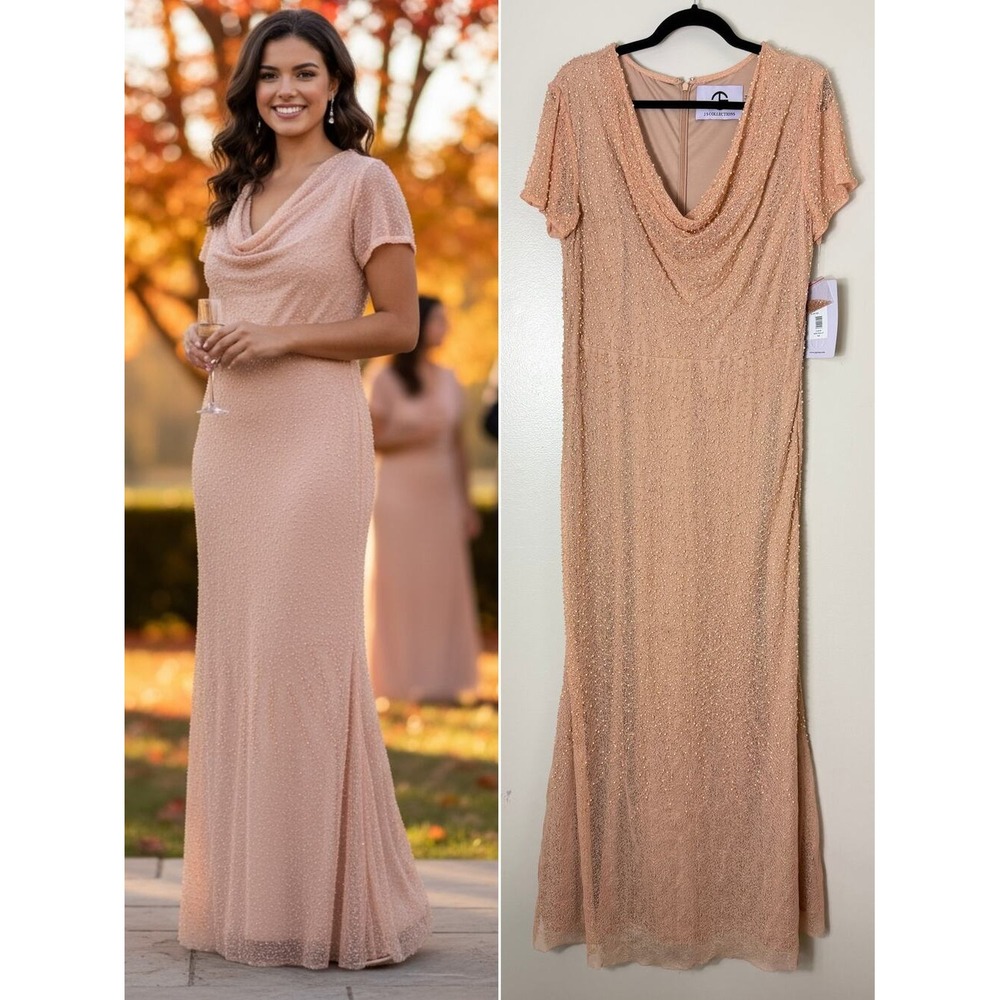 JS Collections Dress 14 Rose Peach Pearl Beaded Lace Mother of the Bride Gown